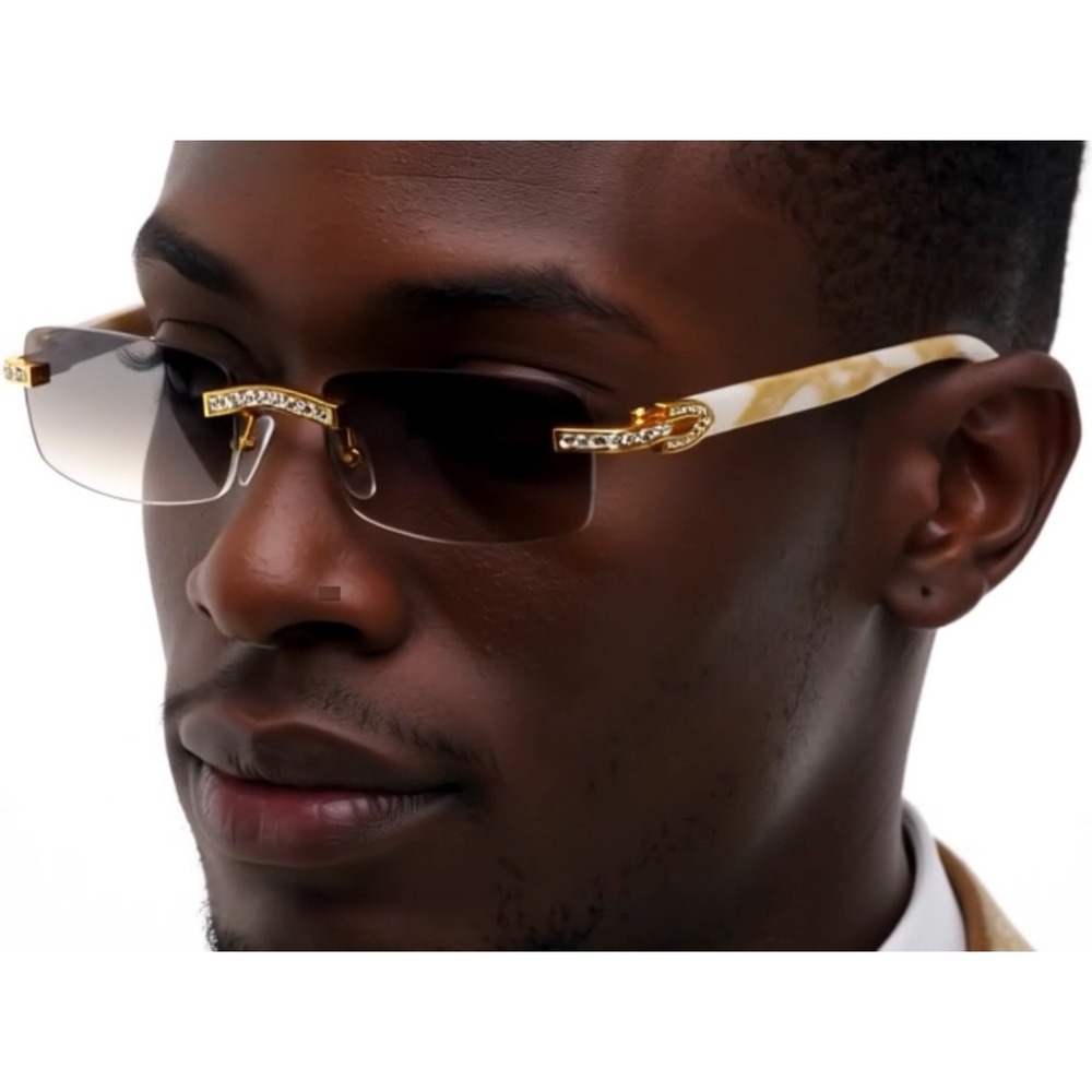 Rimless Sunglasses‎ Gold Rhinestone Accents Fashion Clear Eyewear Men Lentes New